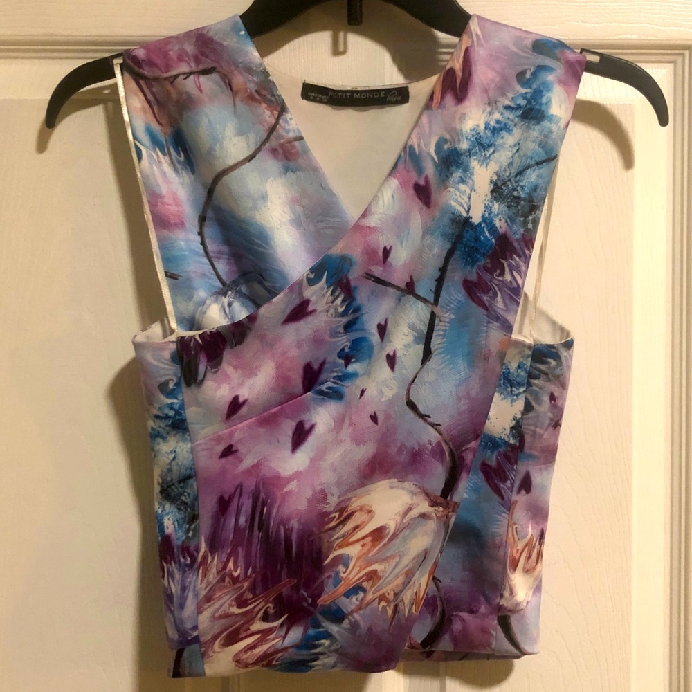 Cool watercolor faux wrap crop top